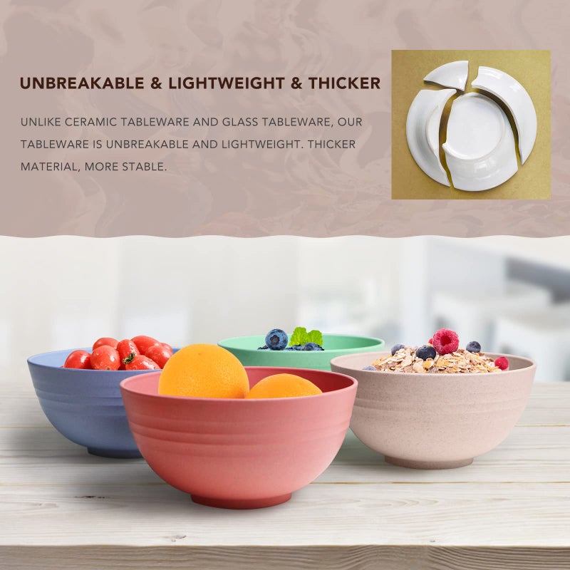 greenandlife Lightweight & Unbreakable Wheat Straw Bowl - Noodle Fruit Soup Bowl Rice Bowls Dishwasher Microwave Safe Cereal Bowl sets 4pcs - Image 3
